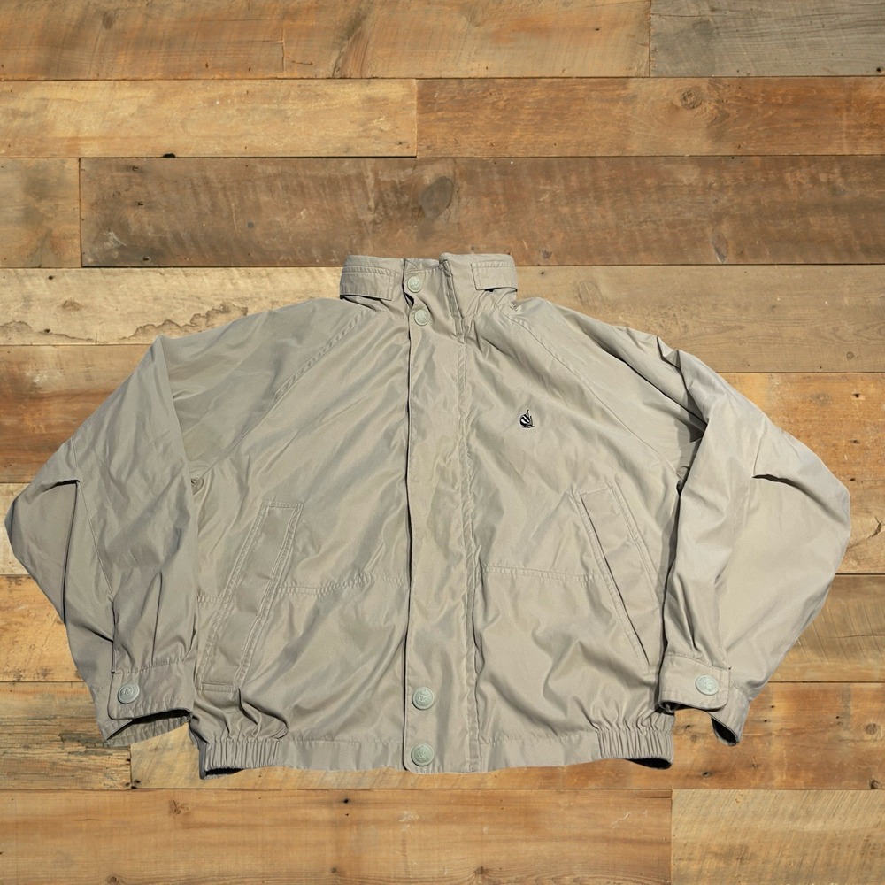 Vintage 90s Nautica Cotton Hidden Hood Jacket Khaki Tan Sport Outdoor Size Large